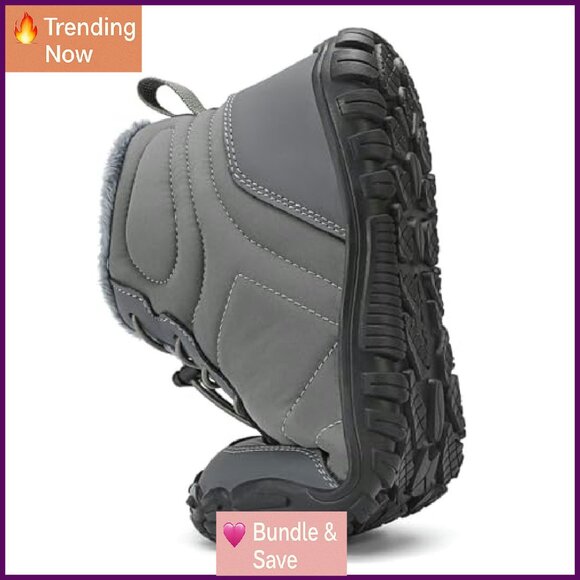 Fur Lined Snow Boots Wide Toe Box Zero Drop Winter Warm Ankle Sneakers - Picture 7 of 8